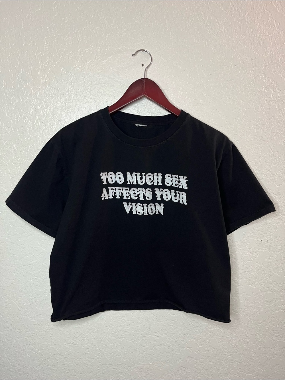Vintage Too Much Sex Affects Your Vision Cropped Graphic Tee Size Medium